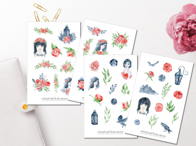 Mädchen und Krähen Sticker Set